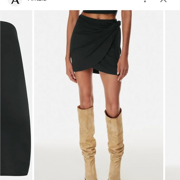 Small black wilfred aritzia wrap style mini skirt in black. Saturn - Picture 2 of 2